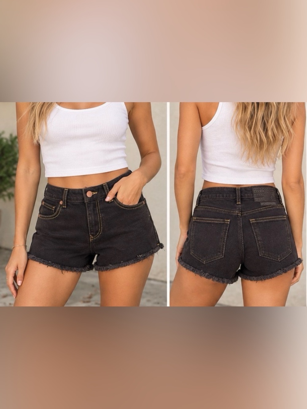 Volcom 1991 Stoned Black Denim Cutoff Shorts Size 24 High Rise Frayed Hem